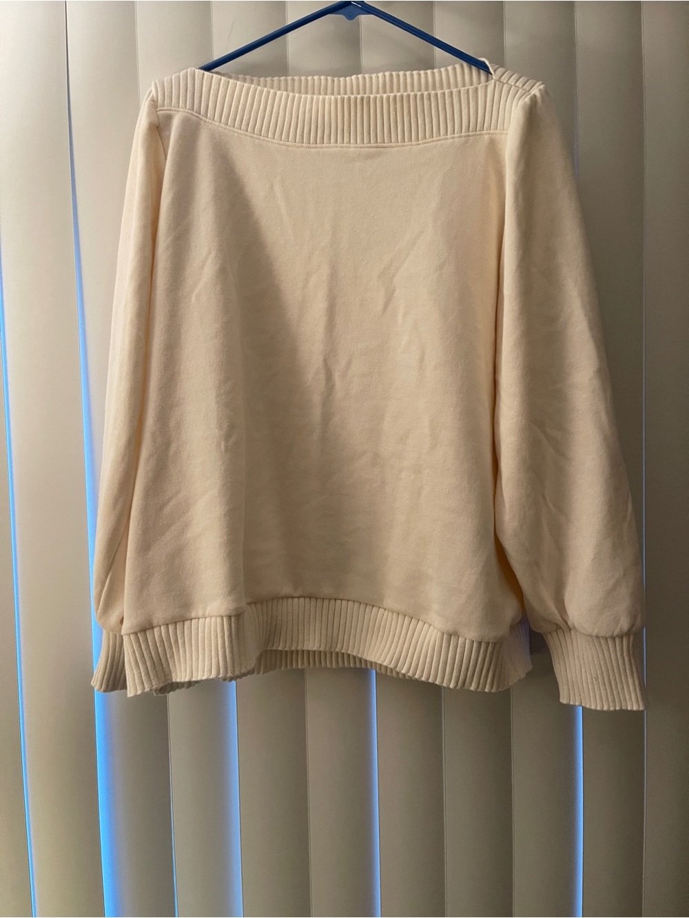 Loft Cream Off-Shoulder Rib-Trim Women’s Sweater
